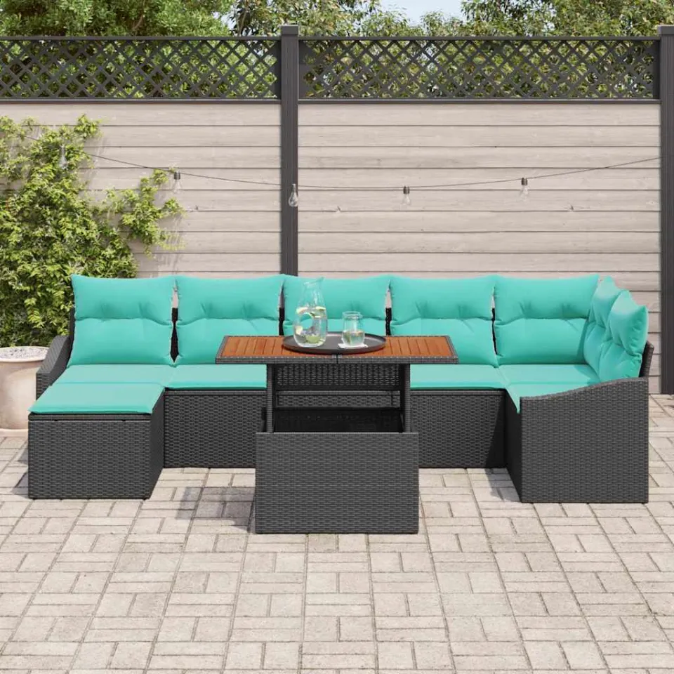 vidaXL Tuinbankenset 8 st Zwart en Teal, foto 3