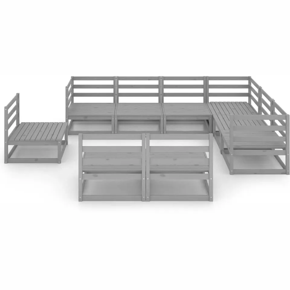 vidaXL 9-delige Loungeset massief grenenhout grijs