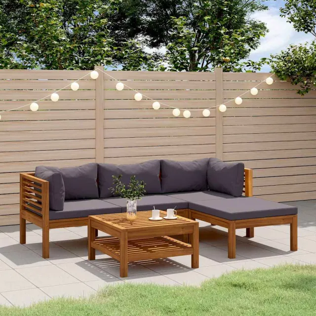 vidaXL 5-delige Loungeset met kussens massief acaciahout grijs, foto 2