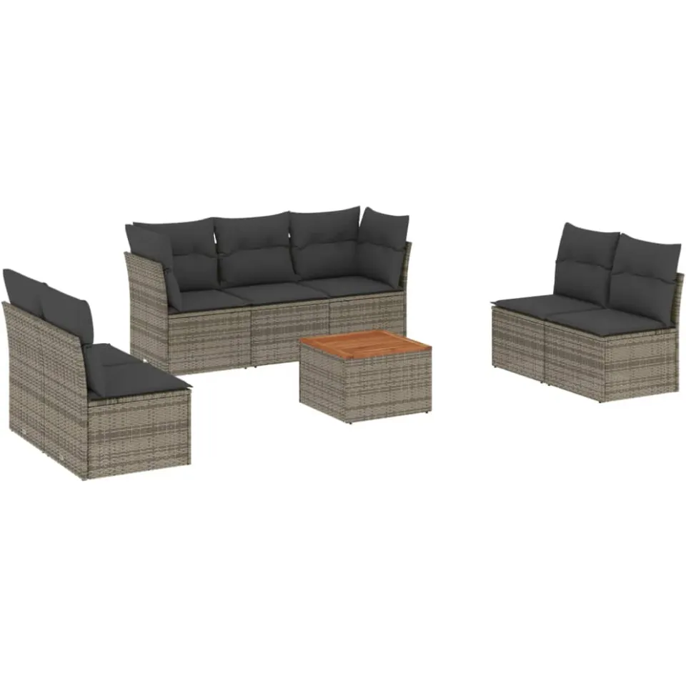 vidaXL 8-delige Loungeset met kussens poly rattan grijs, foto 3