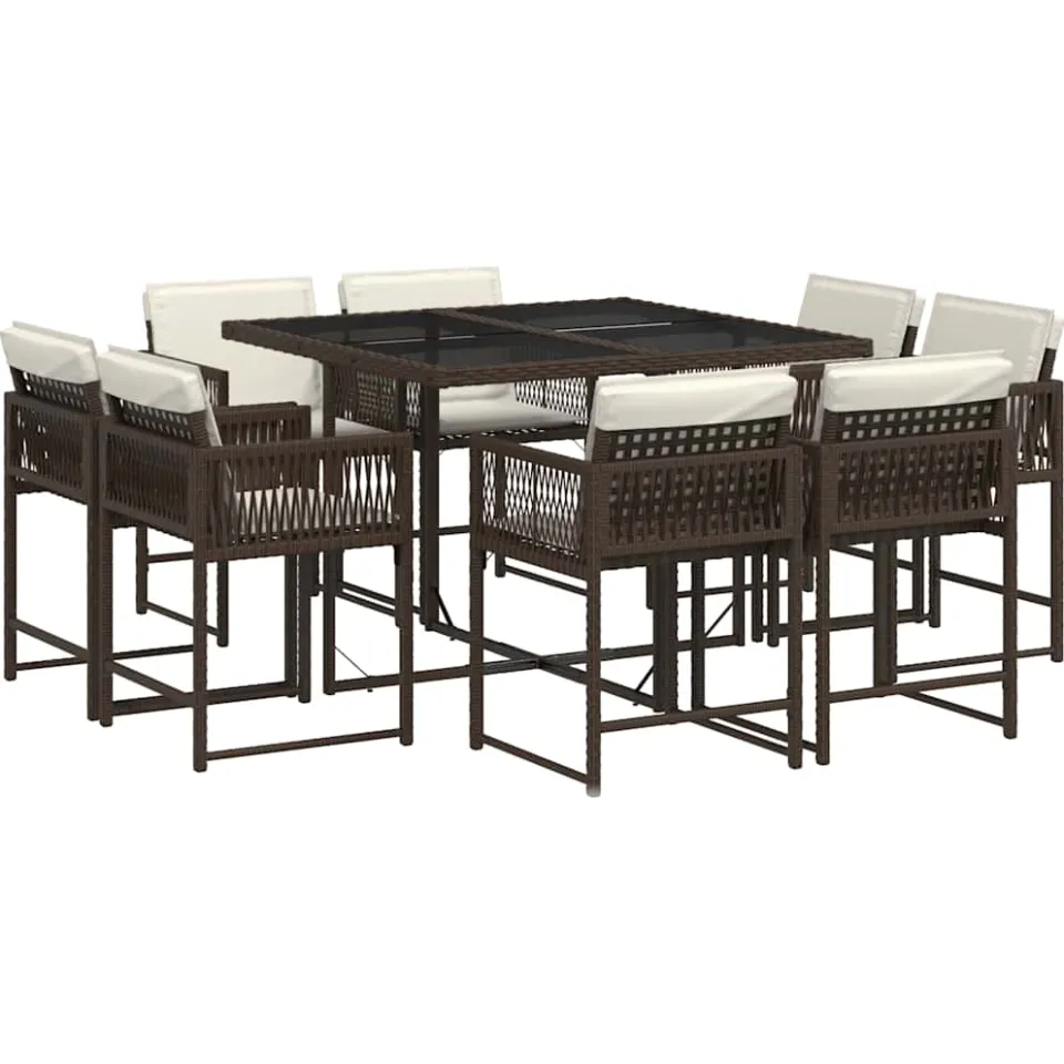 vidaXL 9-delige Tuinset met kussens poly rattan bruin, foto 3