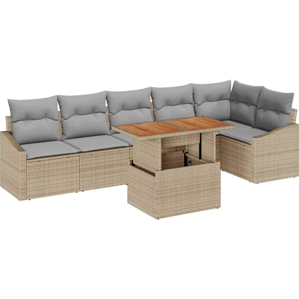 vidaXL Tuin Sofa Set 7 st Beige Poly riet