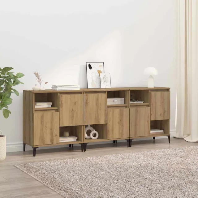 vidaXL Dressoirs 3 st Artisan Eiken 60 x 35 x 70 cm Bewerkt hout Bruin