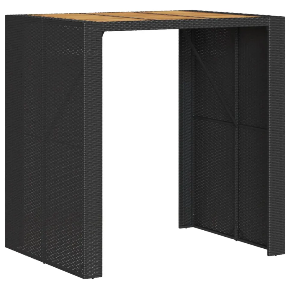 vidaXL Tuinbartafel acaciahouten blad 105x80x110 cm poly rattan zwart, foto 3