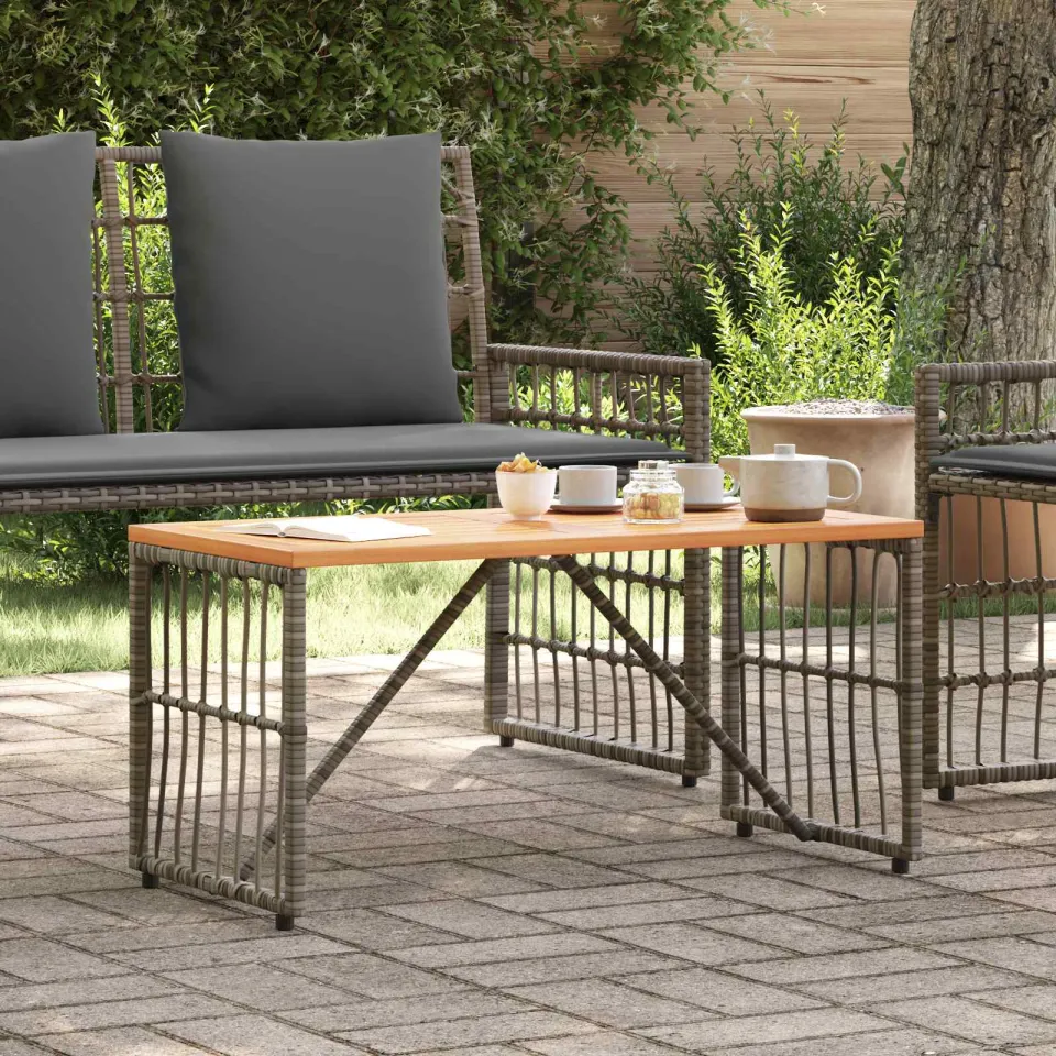 vidaXL Buiten Tafel Grijs 80 x 40 x 40 cm Staal en Poly Rattan, foto 4