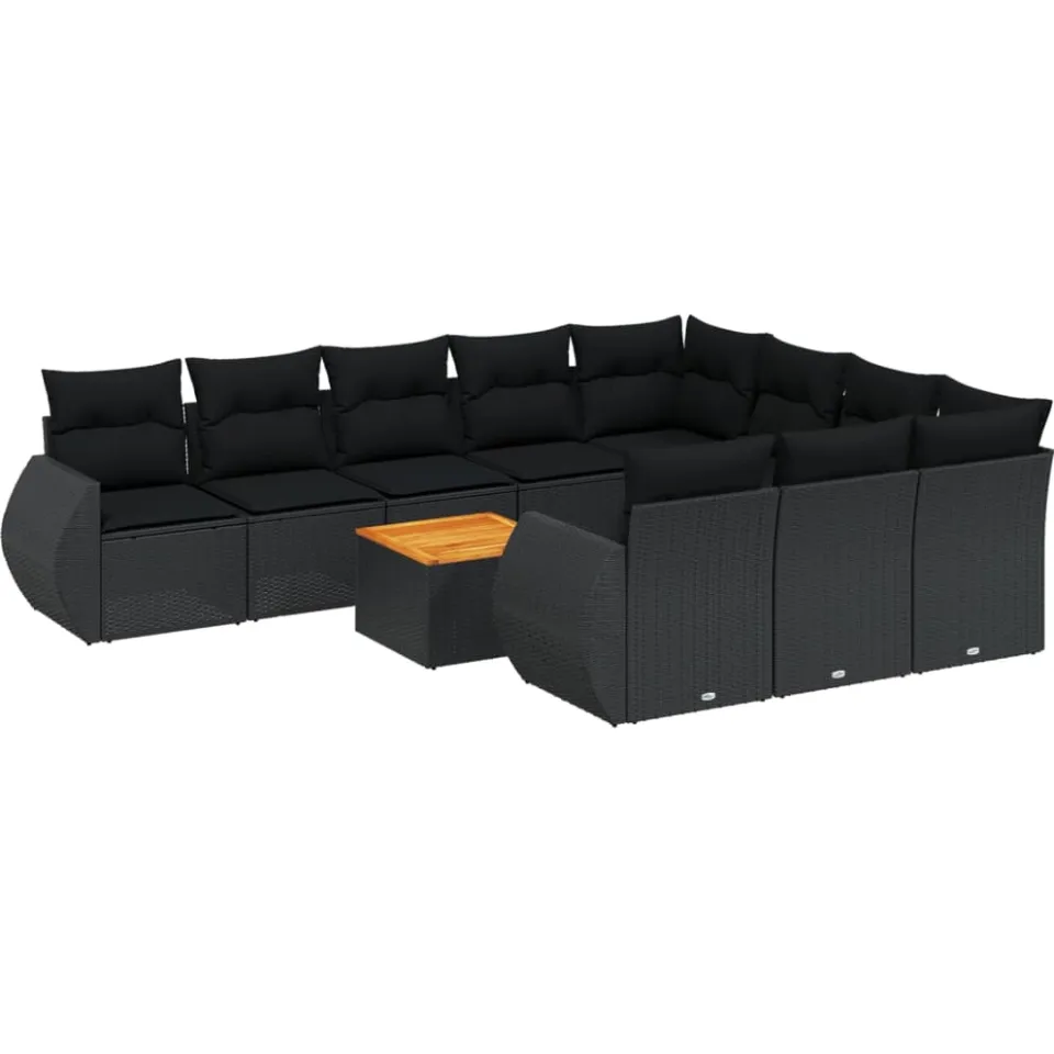 vidaXL 11-delige Loungeset met kussens poly rattan zwart