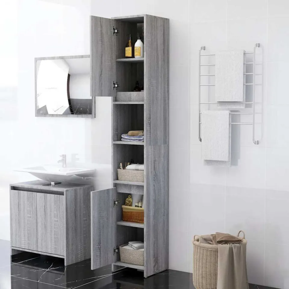 vidaXL Badkamerkast 30x30x183,5 cm bewerkt hout grijs sonoma eiken, foto 2