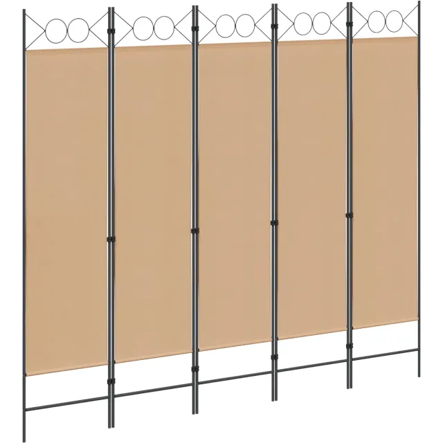 vidaXL 5-Panel Room Divider Beige 200 x 180 cm Stof, foto 2