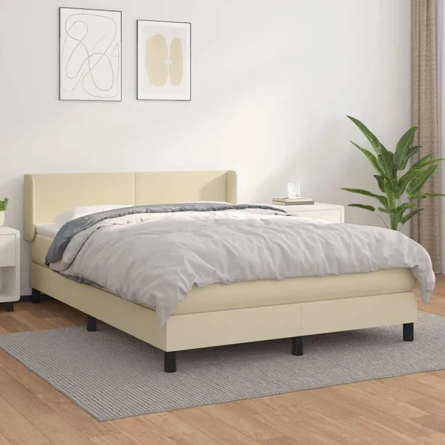 vidaXL Boxspring met matras kunstleer crèmekleurig 140x190 cm