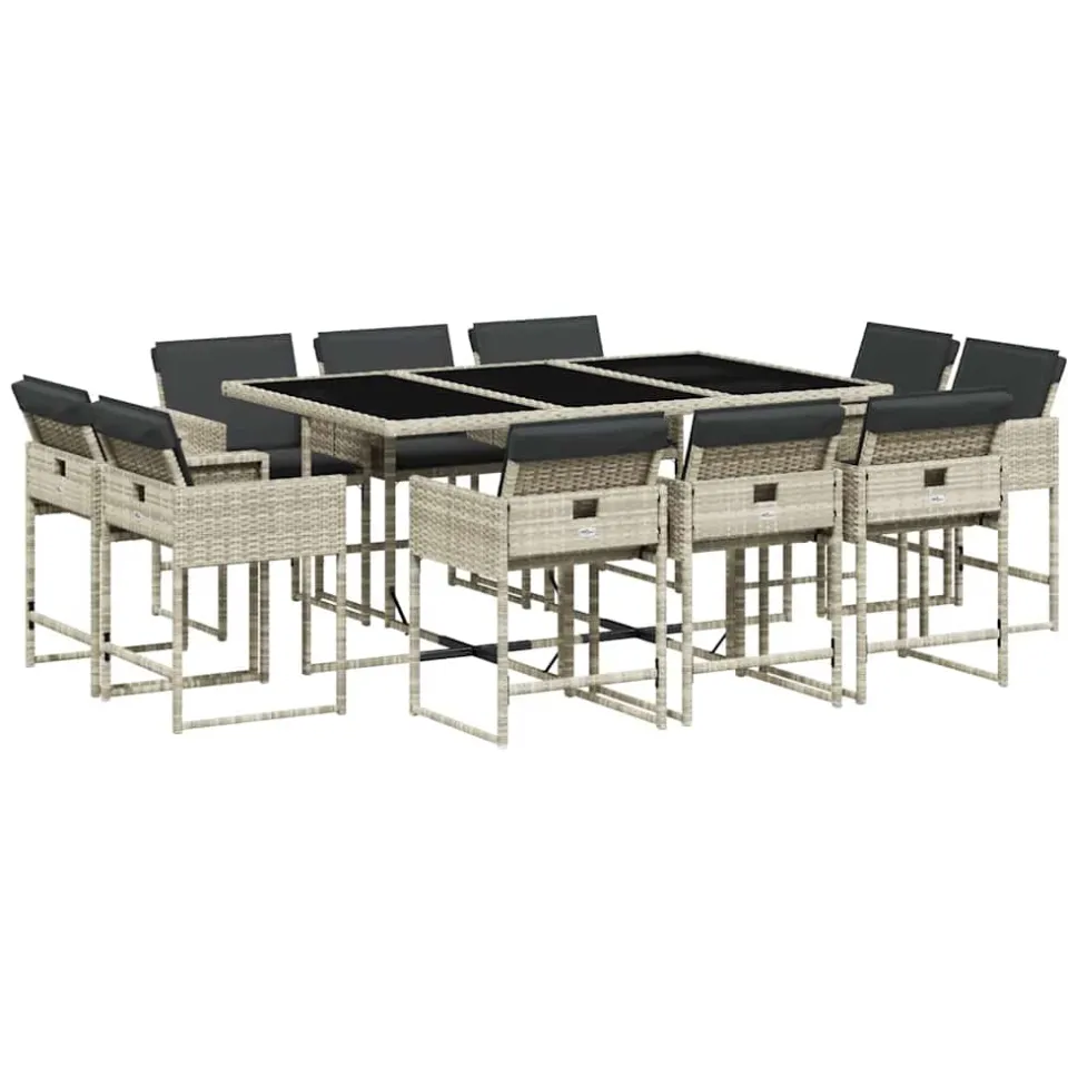 vidaXL 11-delige Tuinset met kussens poly rattan lichtgrijs grijs, foto 3