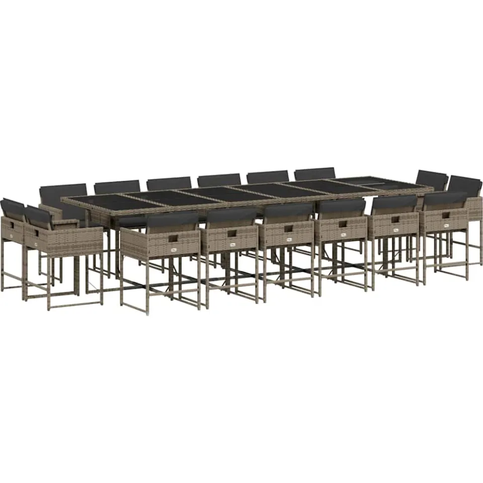vidaXL 17-delige Tuinset met kussens poly rattan grijs, foto 3