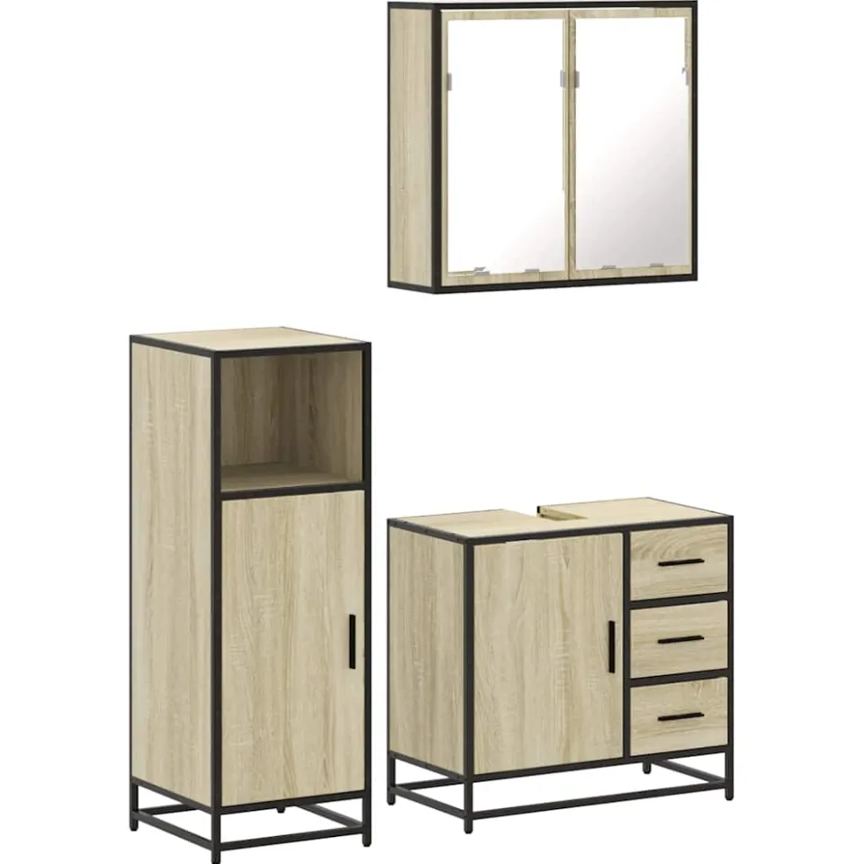 vidaXL 3-delige Badkamermeubelset bewerkt hout sonoma eikenkleurig, foto 3