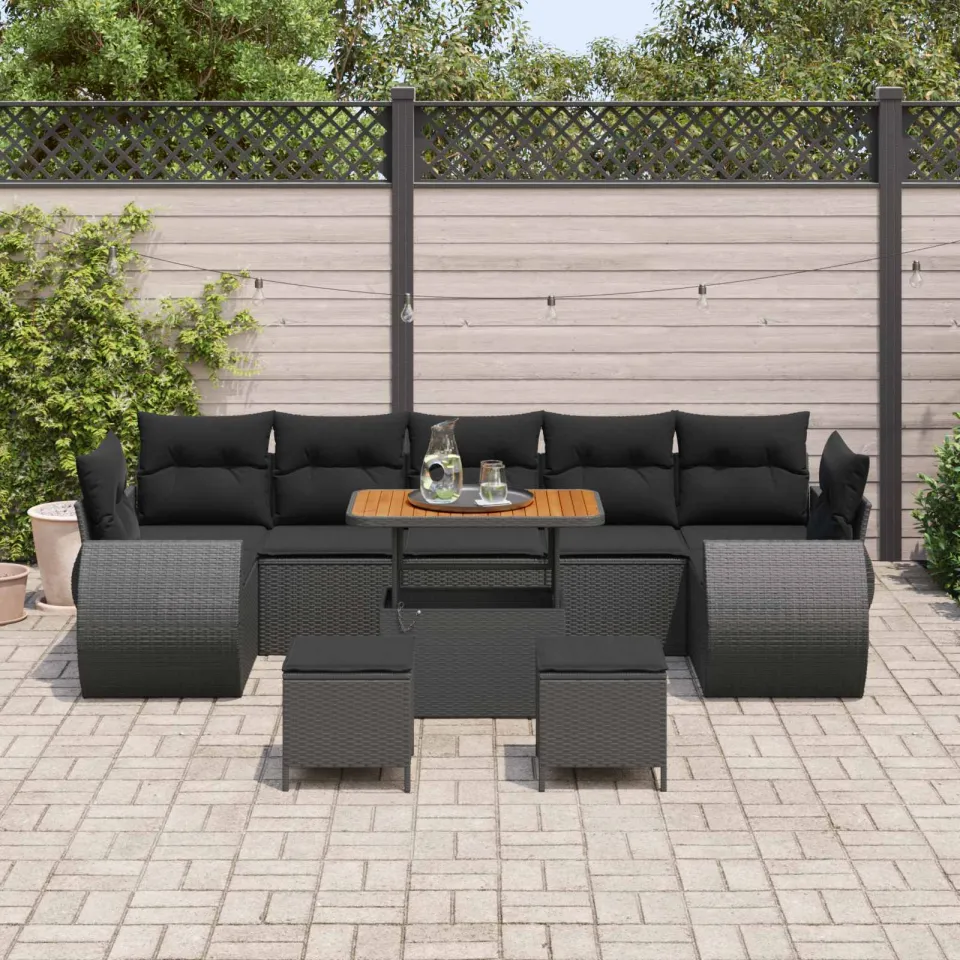 vidaXL Tuinbankenset 10 st Zwart poly rattan, foto 3