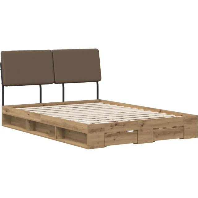 vidaXL Double Bed with Headboard Artisan eiken en taupe 120 x 190 cm Bruin