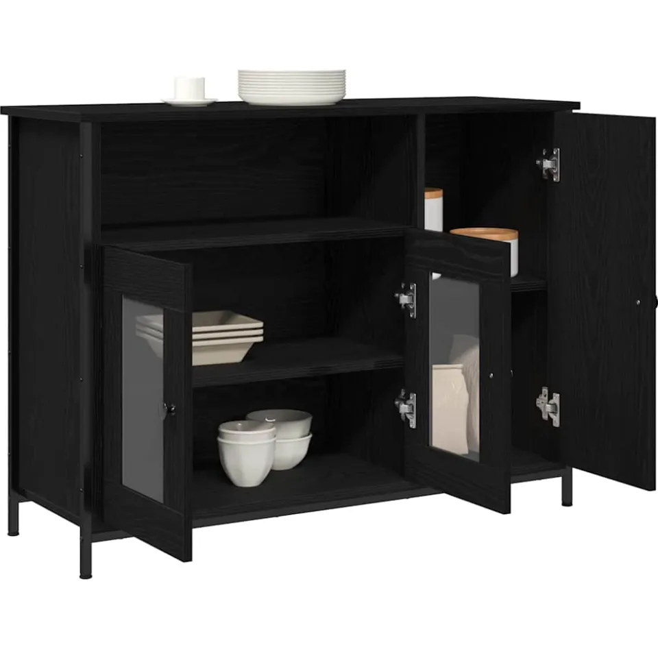 vidaXL Dressoir Zwart Eiken 100 x 35 x 75 cm
