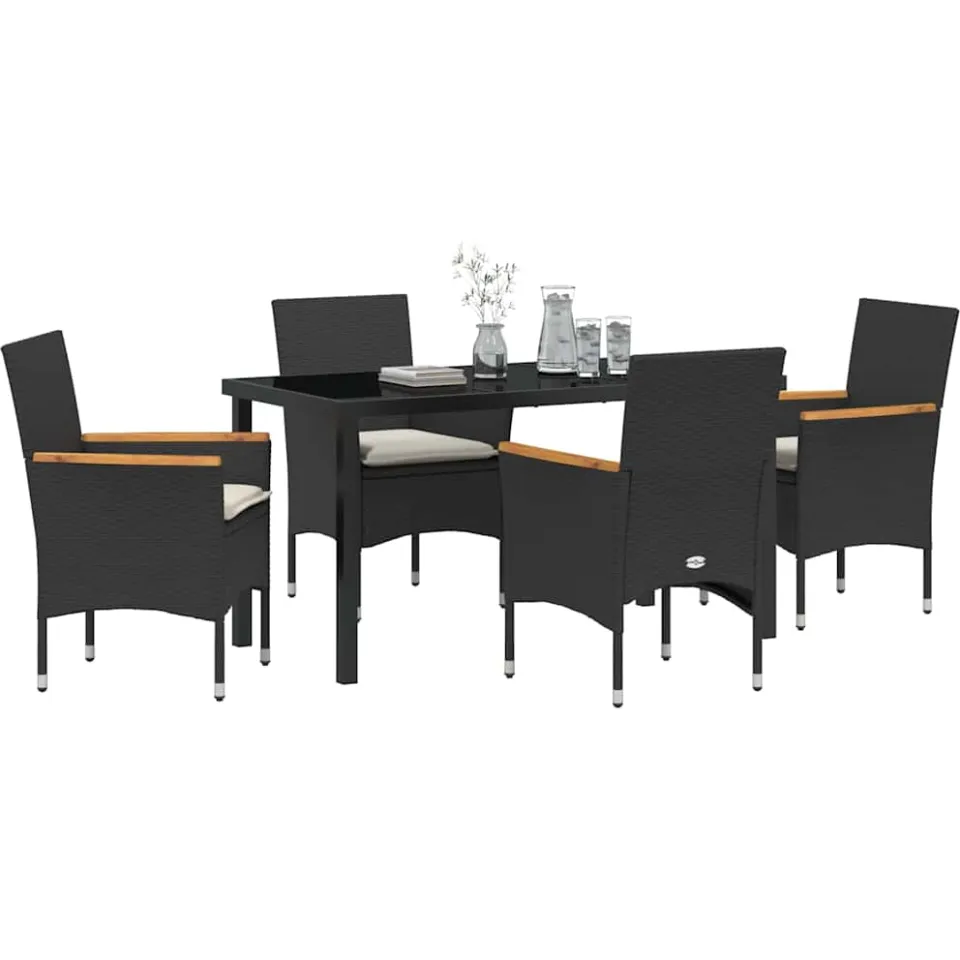 vidaXL Tuin eettafelset 5 st Zwart poly rattan, foto 2