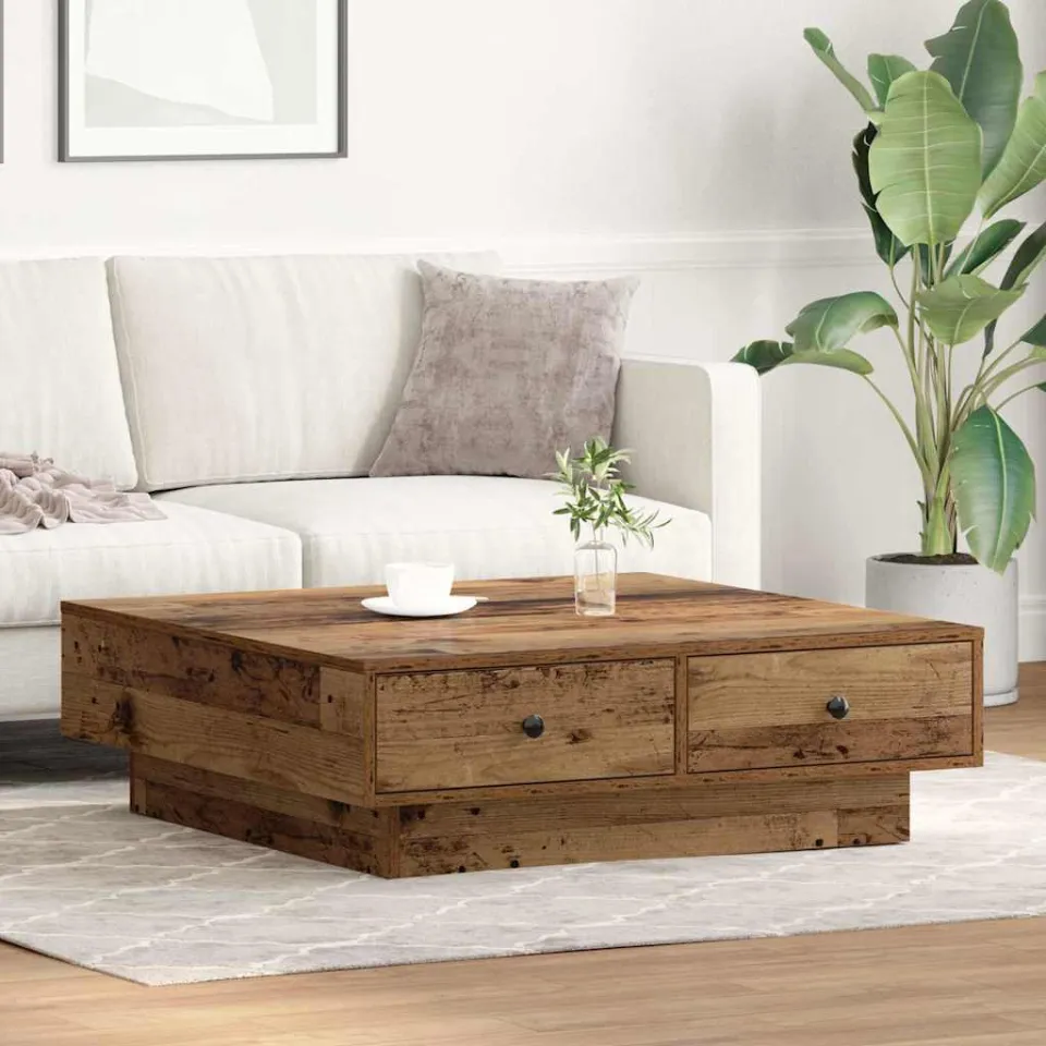 vidaXL Salontafel Oudhout 90 x 90 x 28 cm Bewerkt hout bruin, foto 4