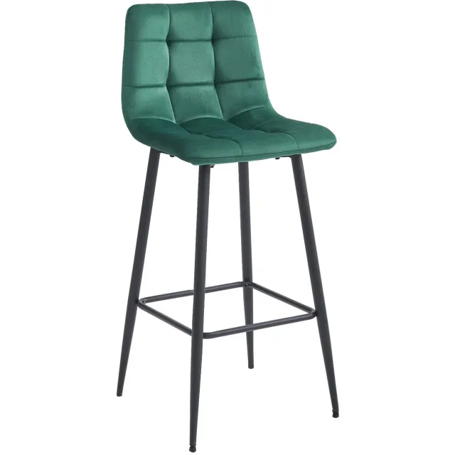 LEOBERT ARCETO Barkruk – Donkergroen Velvet – Zwarte Metalen Poten – Met Rugleuning – Met Voetsteun – Modern Design – Voor Keukeneiland, Bar en Keuken – Max. 110 kg