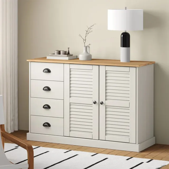 vidaXL Dressoir met lades VIGO 113x40x75 cm massief grenenhout wit, foto 2