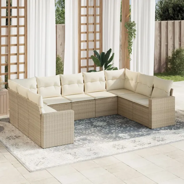 vidaXL 9-delige Loungeset met kussens poly rattan beige, foto 2