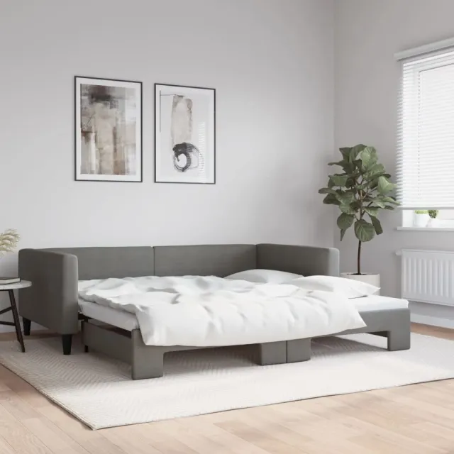 vidaXL Slaapbank met onderschuifbed 100x200 cm stof donkergrijs grijs