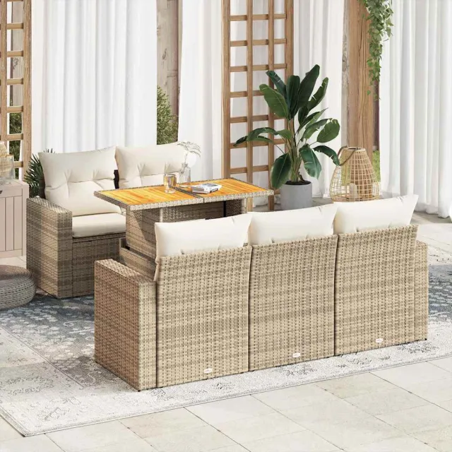 vidaXL 6-delige Loungeset met kussens poly rattan beige, foto 2