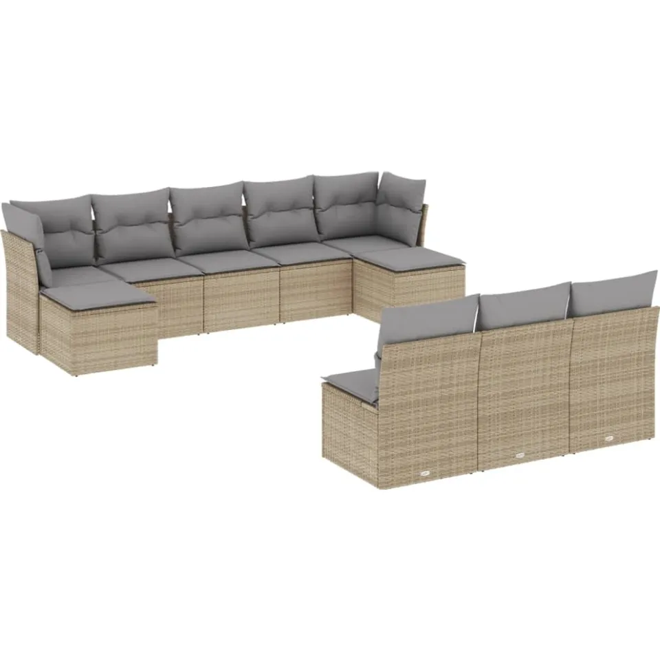 vidaXL 10-delige Loungeset met kussens poly rattan beige, foto 3