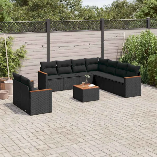 vidaXL 10-delige Loungeset met kussens poly rattan zwart, foto 2