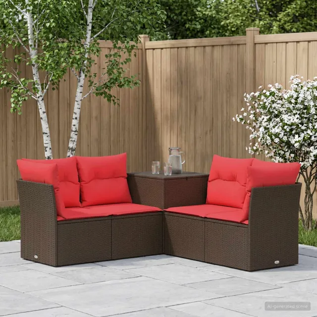 vidaXL Bankstel 5 st Bruin en Rood 179 x 179 x 85 cm