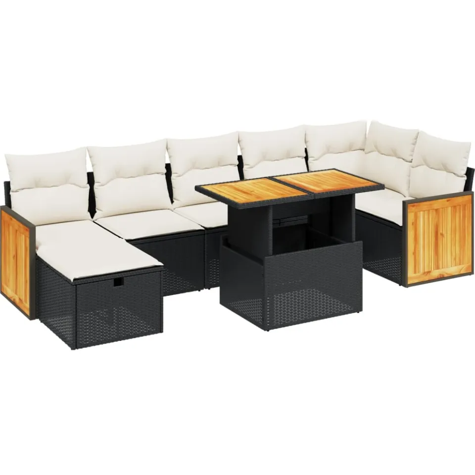 vidaXL 8-delige Loungeset met kussens poly rattan zwart