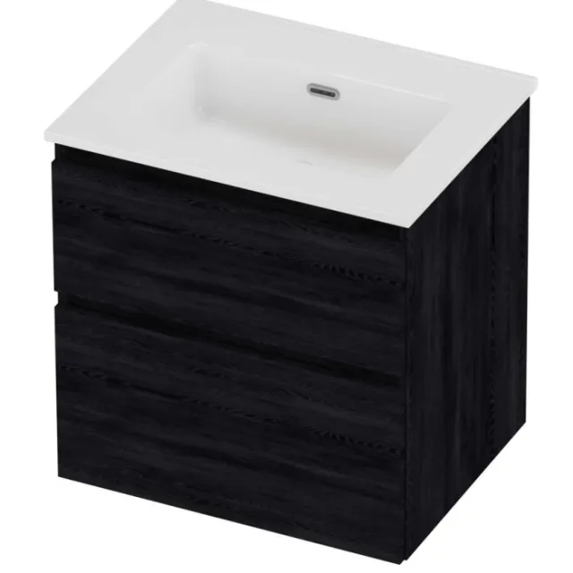 Proline Tribute Badmeubelset Porselein Elegant Zonder Kraangat 60x46x62 cm Glans Wit Black Oak
