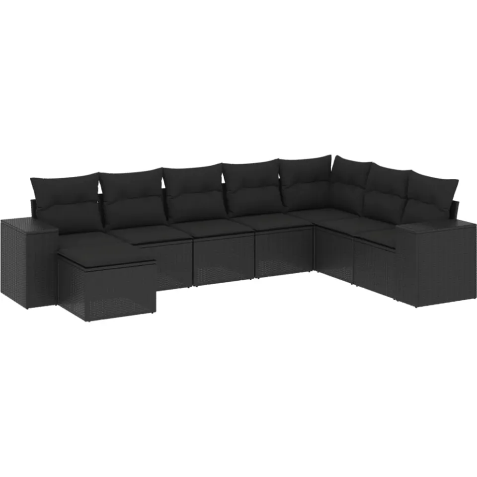 vidaXL 8-delige Loungeset met kussens poly rattan zwart, foto 3