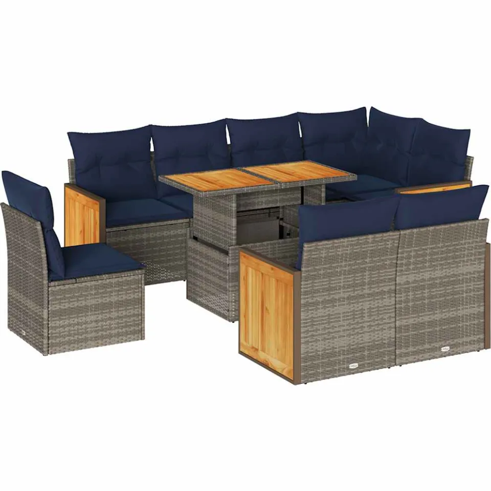vidaXL 9-delige Loungeset met kussens poly rattan acacia grijs, foto 3