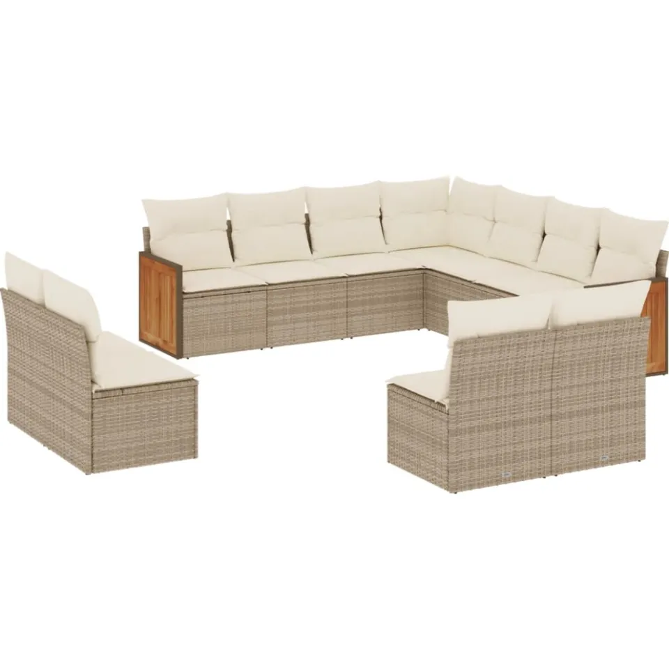 vidaXL 11-delige Tuinset met kussens poly rattan beige, foto 3