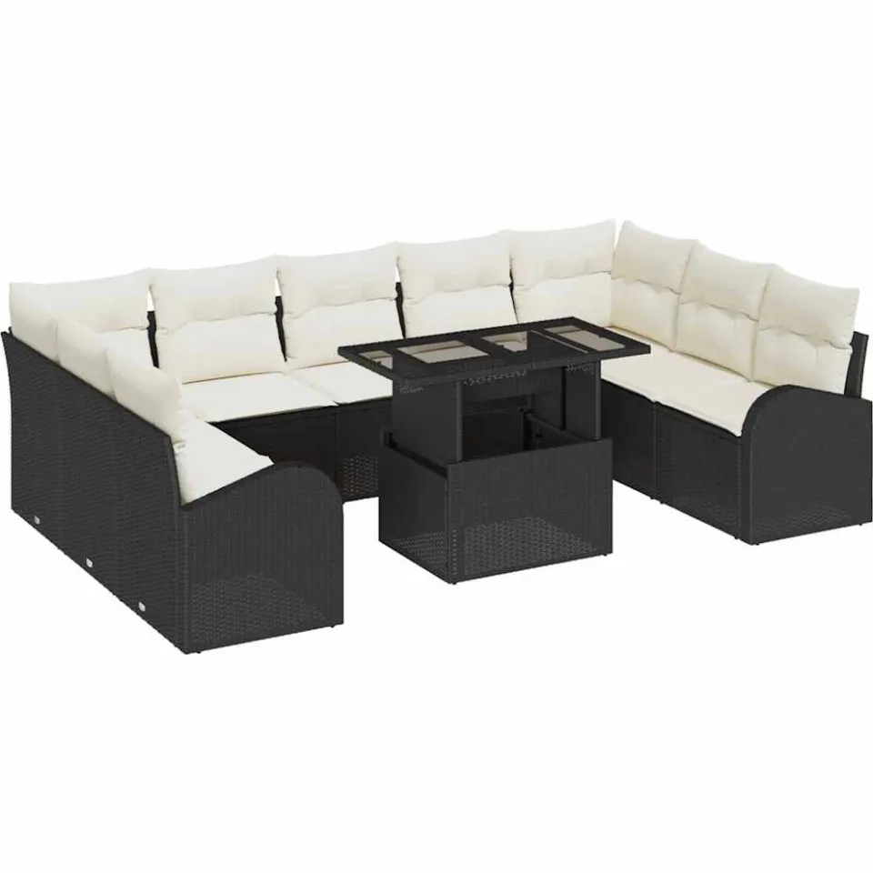 vidaXL Tuin Sofa Set 10 st Zwart Poly riet