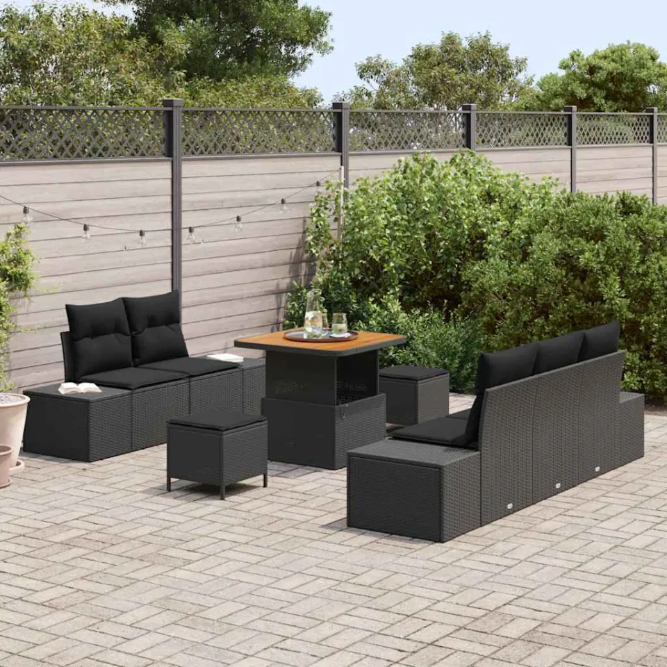 vidaXL Tuinbankenset 8 st Zwart poly rattan, foto 2