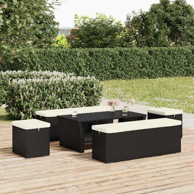 vidaXL Hockers met kussens 2 st 40x30x40 cm poly rattan zwart, foto 2