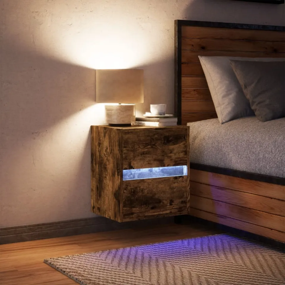 vidaXL Nachtkastje met LED's wandgemonteerd gerookt eikenkleurig, foto 2