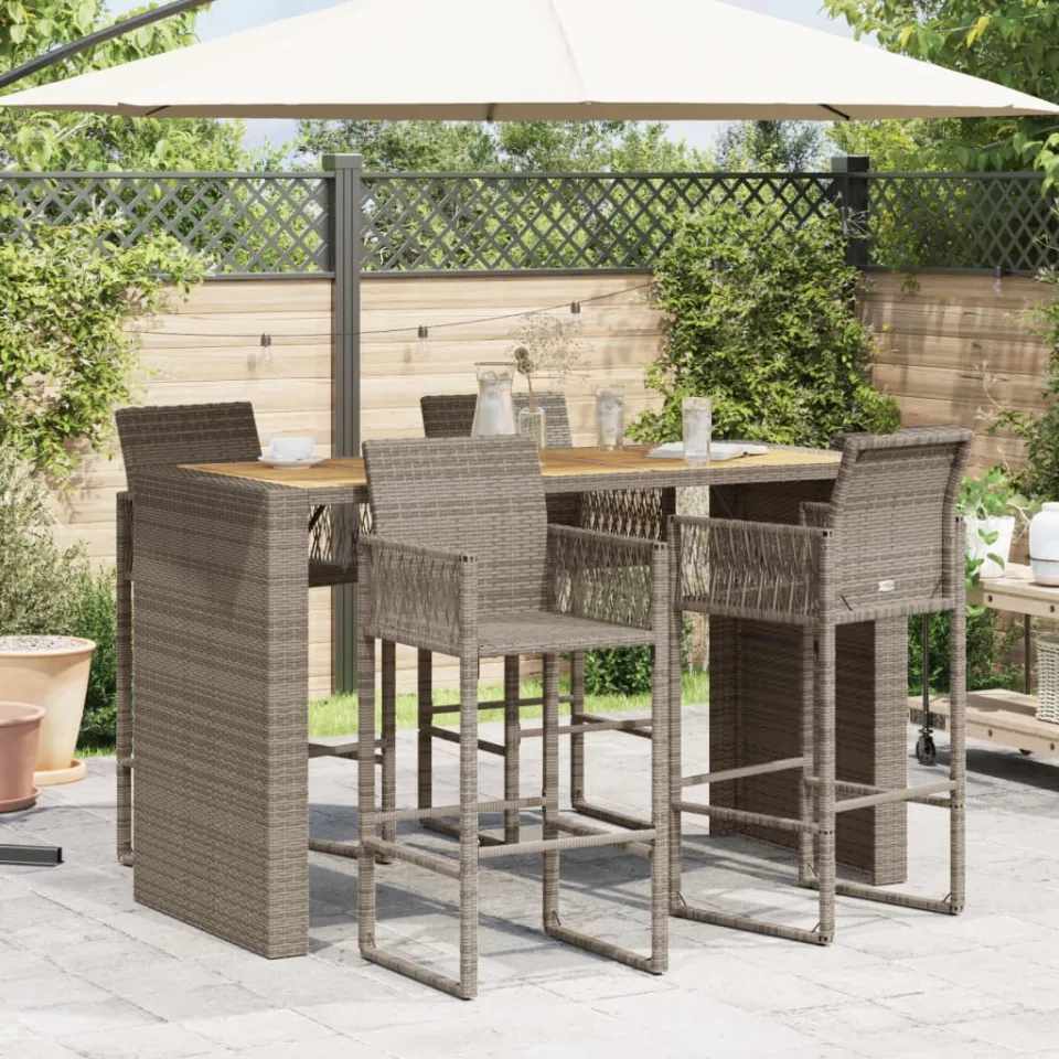 vidaXL Tuinbartafel acaciahouten blad 185x80x110 cm poly rattan grijs, foto 2