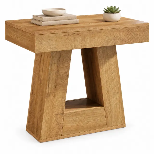 DMG Supply Bijzettafel - Trapezebasis - 2 Niveaus - 60 x 40 x 60 cm - Naturel - Spaanplaat
