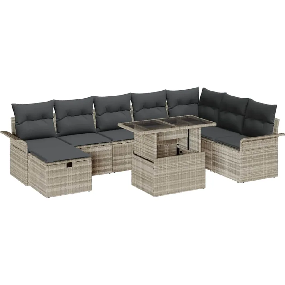 vidaXL Tuin Sofa Set 9 st Lichtgrijs poly rattan