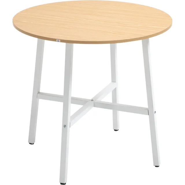 Homona Ronde eettafel - Met stalen frame en antislipvoetjes - Ø80 x 76 cm - Houtlook/Wit Multi