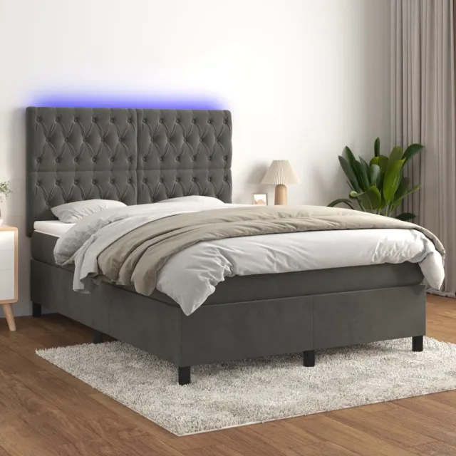 vidaXL Boxspring met matras en LED fluweel donkergrijs 140x190 cm grijs
