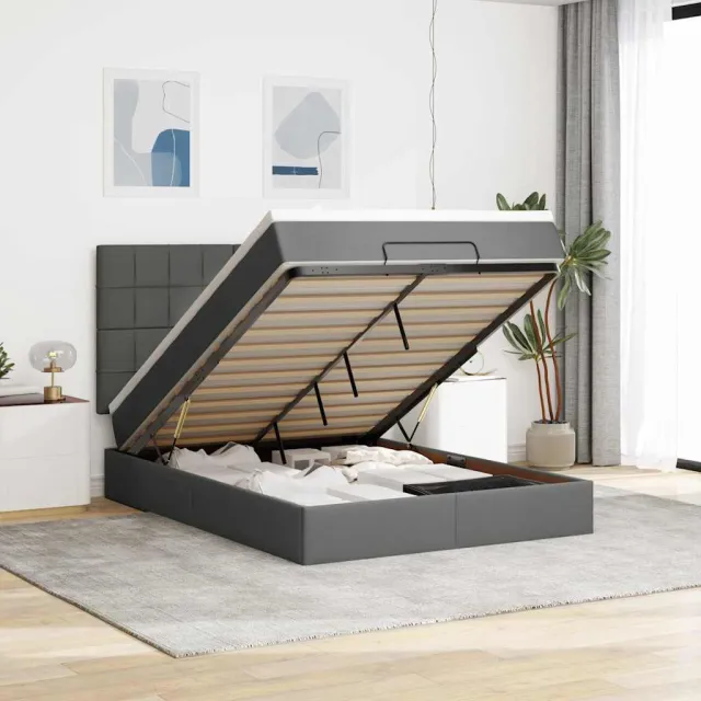 vidaXL Ottoman bed met matras en LED's 140x200cm stof donkergrijs grijs
