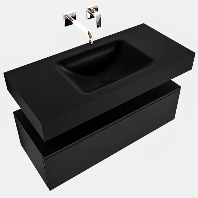 Boss & Wessing Badkamermeubel BWS Ibiza 100 cm Solid Surface Wastafel Mat Zwart (zes varianten)
