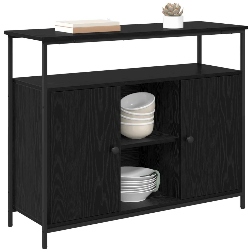 vidaXL Dressoir Zwart Eiken 100 x 35 x 80 cm Bewerkt hout