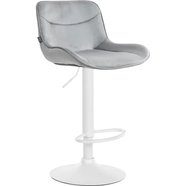 CLP Vonore Barkruk - Met rugleuning - Met voetensteun - Verstelbaar - Metalen frame - Velvet - Fluweel - wit/grijs