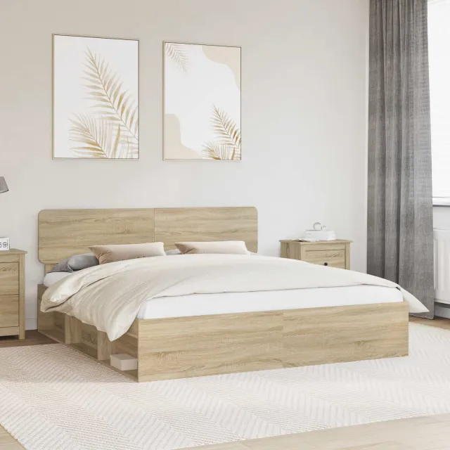 vidaXL Bedframe Sonoma Eiken 200 x 200 cm Massief grenenhout
