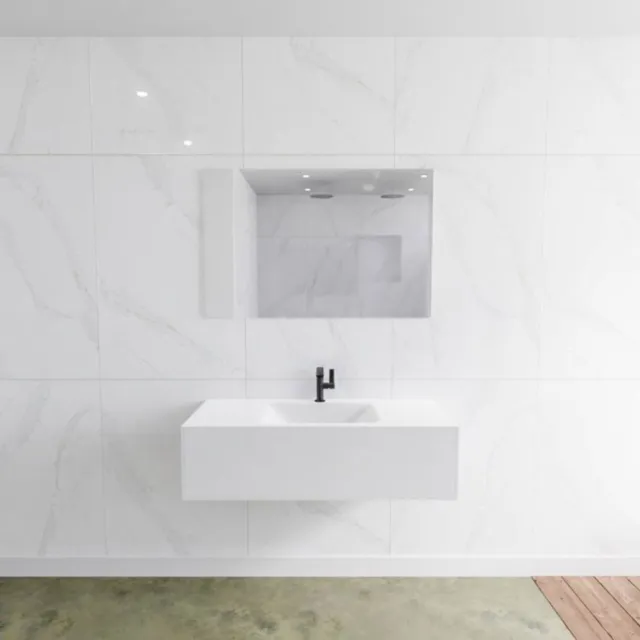 Mondiaz Badkamermeubelset Mondiaz LAGOM 110 cm Gecentreerde Waskom Solid Surface Met 1 Kraangat Mat Wit (1 lade)
