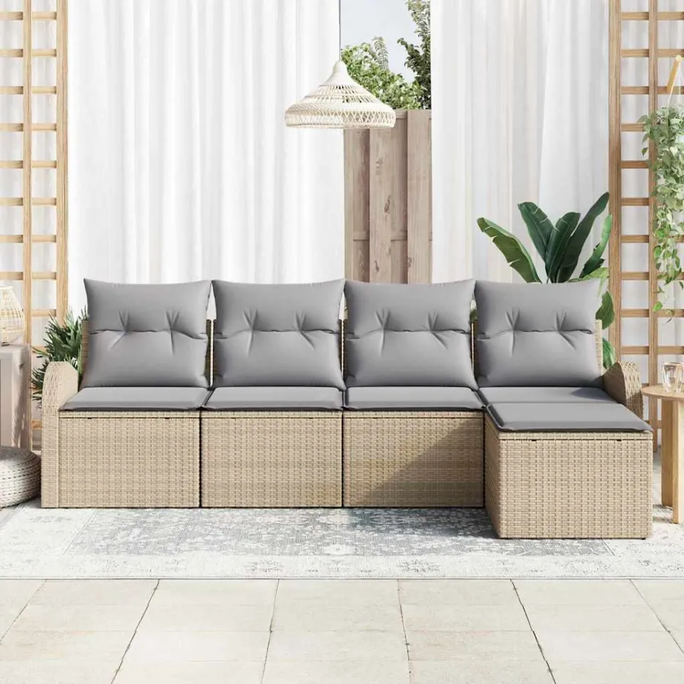 vidaXL Bankstel 5 st Beige en Licht Grijs poly rattan, foto 3